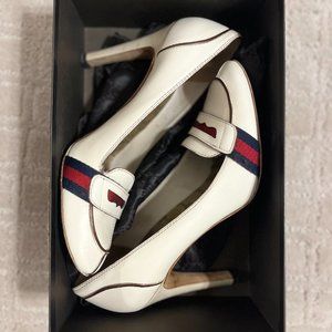 Gucci White Leather Lifford Penny Loafer Pumps
